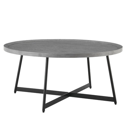 35" Gray And Black Metal Round Coffee Table