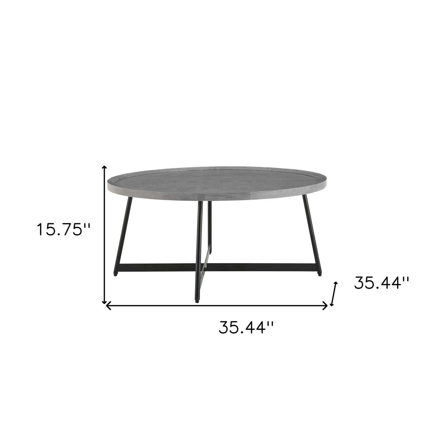 35" Gray And Black Metal Round Coffee Table