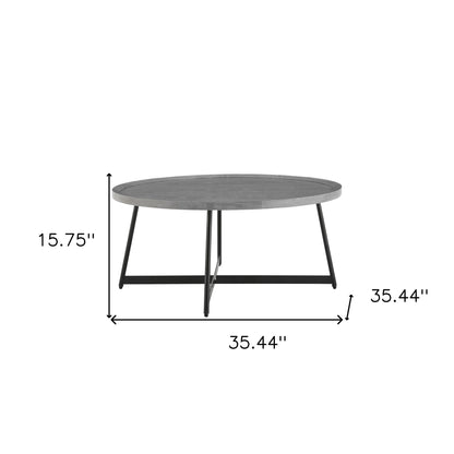 35" Gray And Black Metal Round Coffee Table