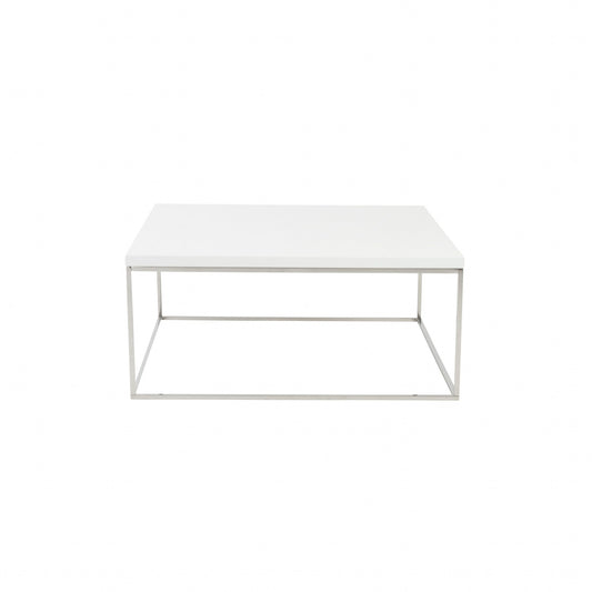 35" White And Silver Metal Square Coffee Table