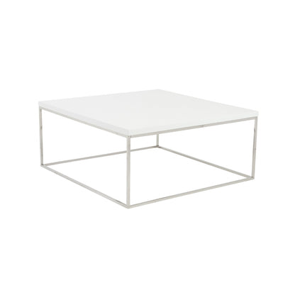 35" White And Silver Metal Square Coffee Table