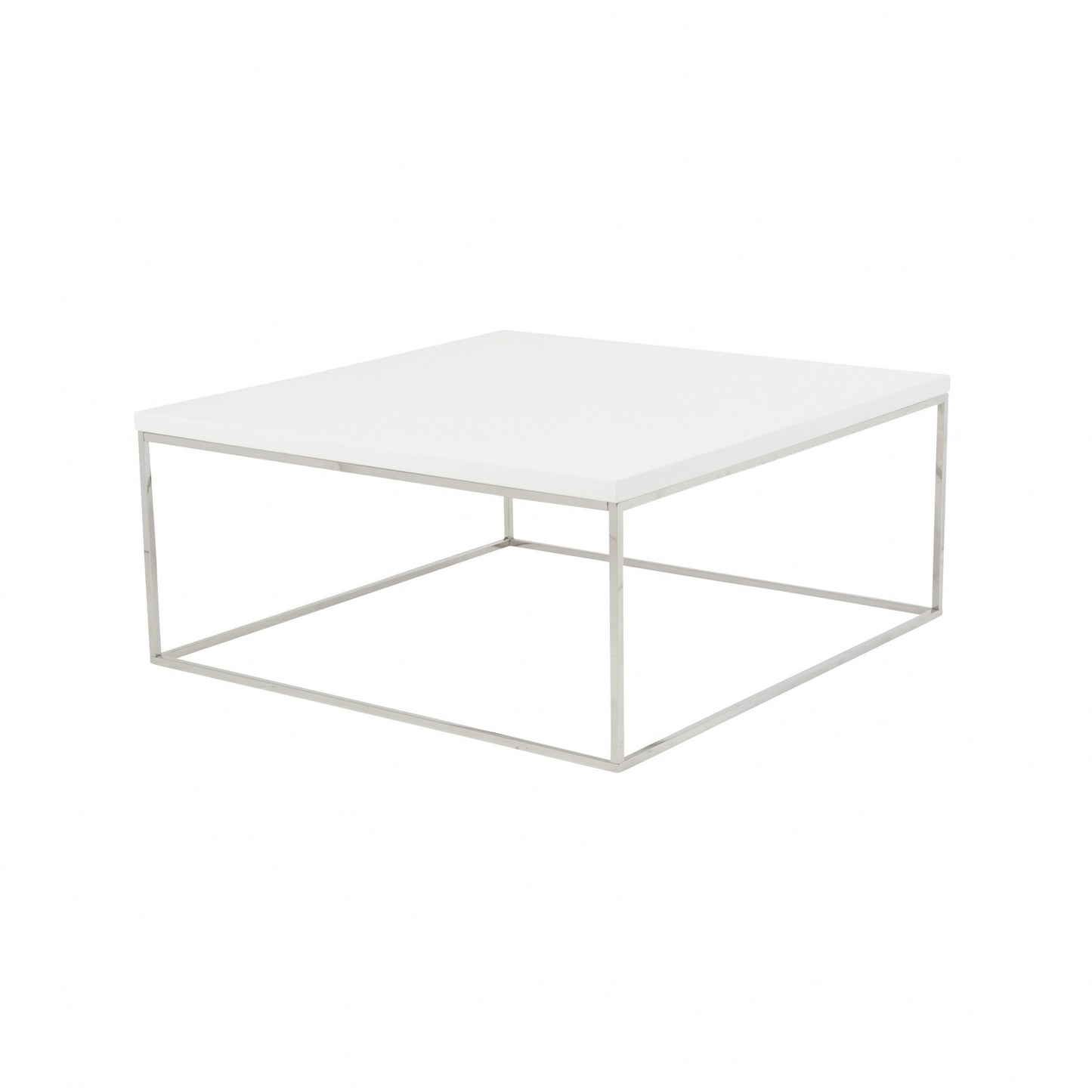 35" White And Silver Metal Square Coffee Table