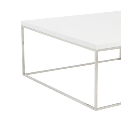 35" White And Silver Metal Square Coffee Table