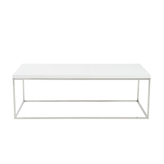 47" White And Silver Metal Coffee Table