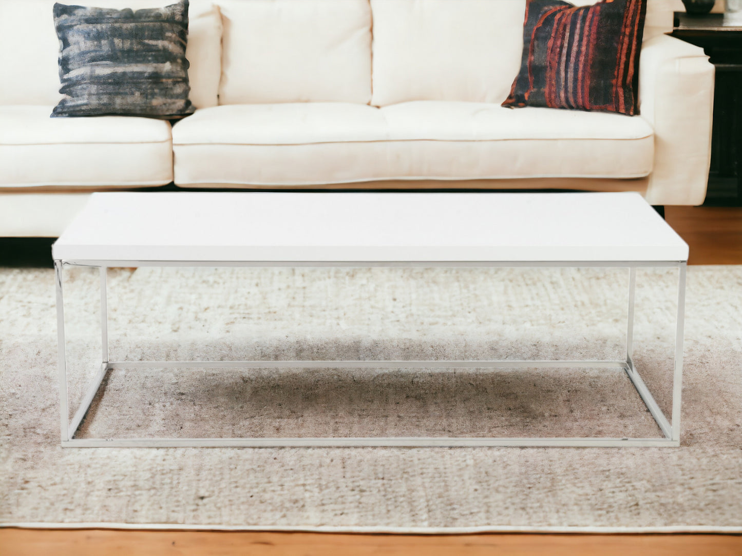 47" White And Silver Metal Coffee Table