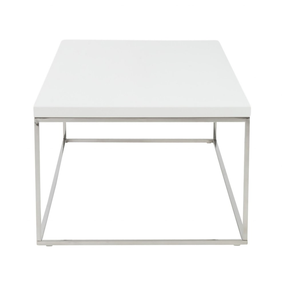 47" White and Silver Wood And Metal Frame Coffee Table
