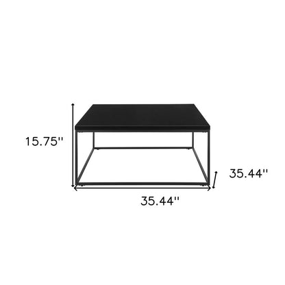 35" Black Wood And Metal Square Frame Coffee Table