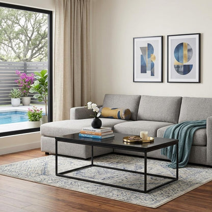 47" Black Wood And Metal Frame Coffee Table