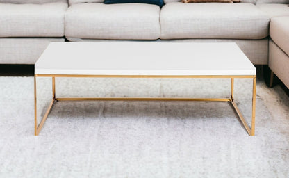 47" White And Gold Metal Coffee Table