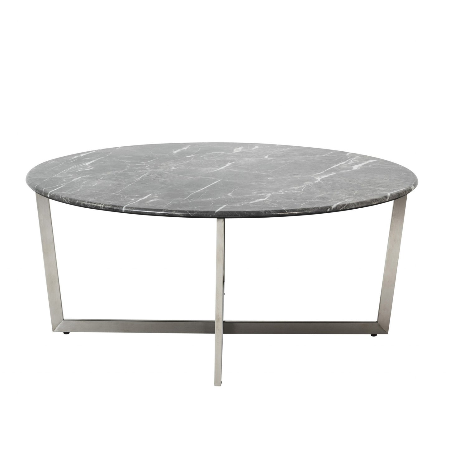 36" Black And Silver Faux Marble Round Coffee Table