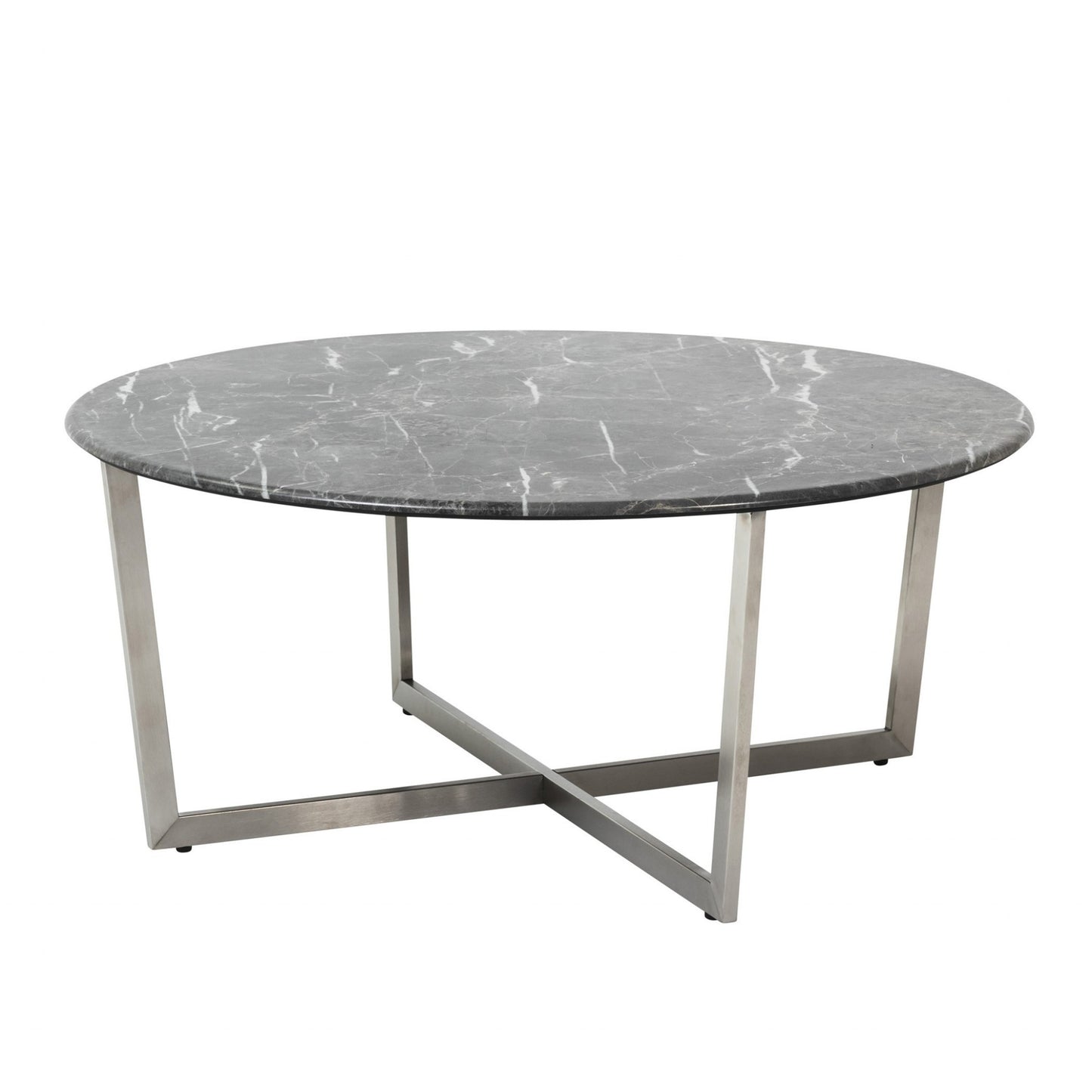 36" Black And Silver Faux Marble Round Coffee Table