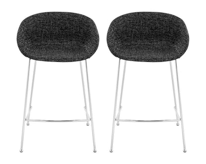 Set of Two 26" Black And Silver Fabric And Steel Low Back Counter Height Bar Chairs