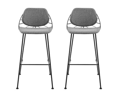 Set of Two 30" Light Gray And Black Fabric And Steel Low Back Bar Height Bar Chairs