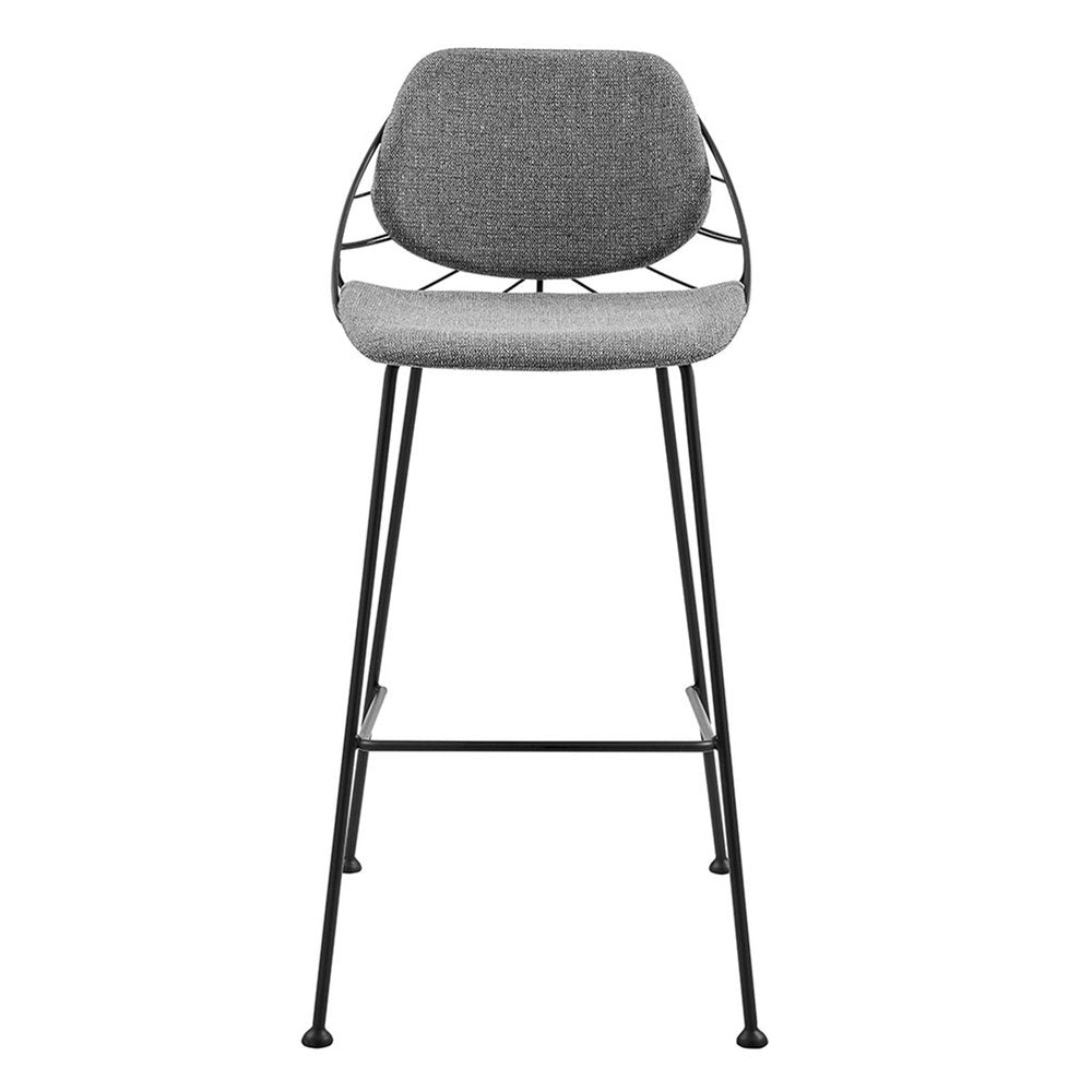 Set of Two 30" Light Gray And Black Fabric And Steel Low Back Bar Height Bar Chairs