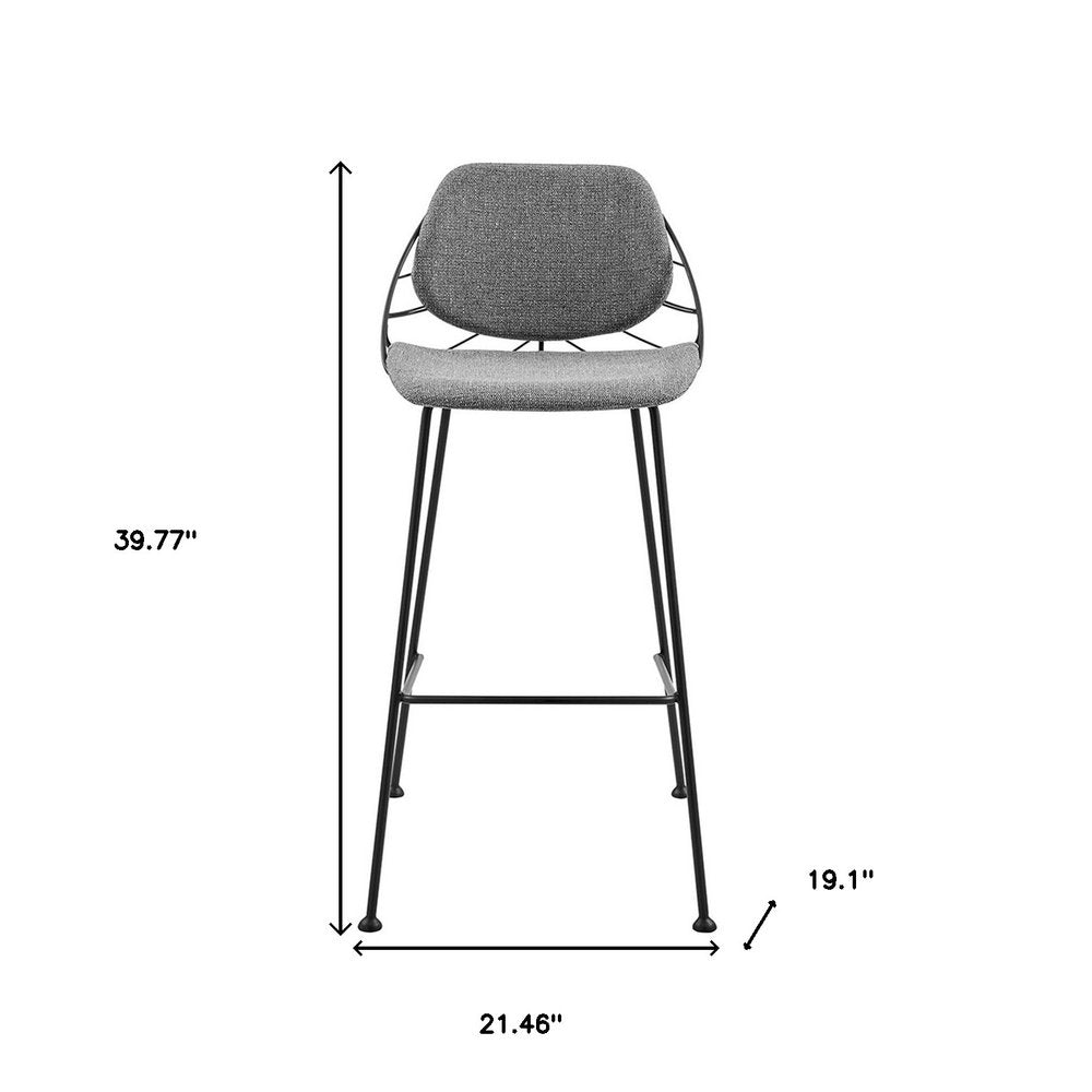 Set of Two 30" Light Gray And Black Fabric And Steel Low Back Bar Height Bar Chairs