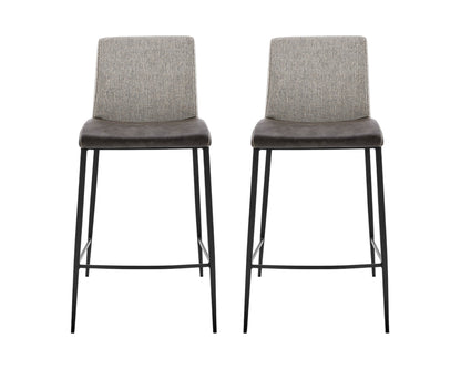 Set of Two 26" Gray And Black Steel Low Back Counter Height Bar Chairs