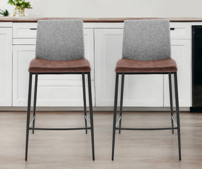 Set of Two 26" Brown And Black Steel Low Back Counter Height Bar Chairs