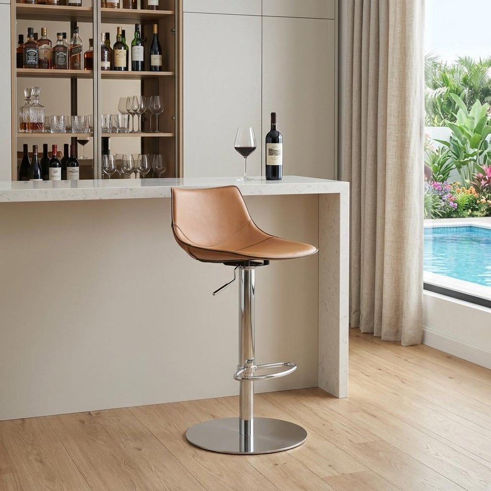 32" Terra Cotta And Silver Steel Swivel Low Back Bar Height Bar Chair