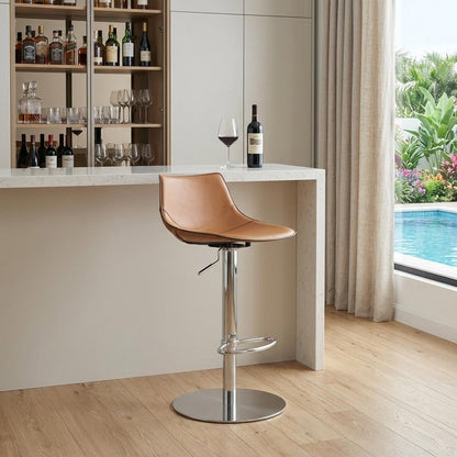 32" Terra Cotta And Silver Steel Swivel Low Back Bar Height Bar Chair