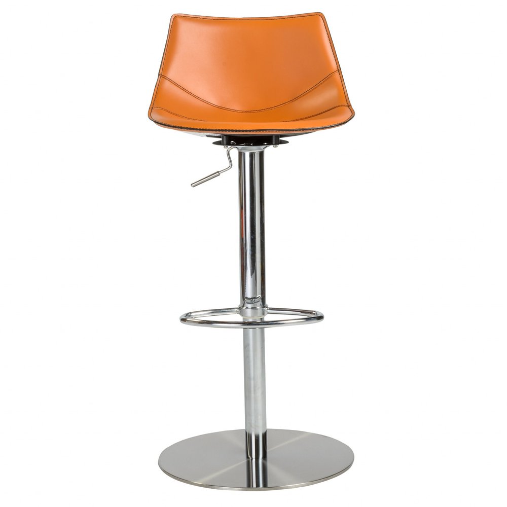 Terra Cotta And Silver Faux Leather And Steel Low Back Bar Height Swivel Bar Chair