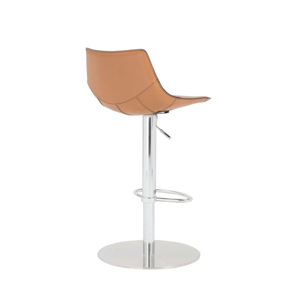 Terra Cotta And Silver Faux Leather And Steel Low Back Bar Height Swivel Bar Chair