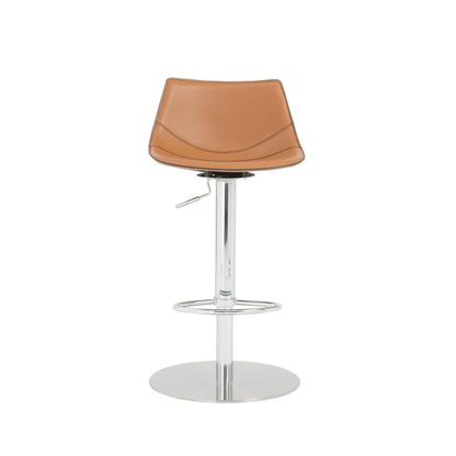 Terra Cotta And Silver Faux Leather And Steel Low Back Bar Height Swivel Bar Chair