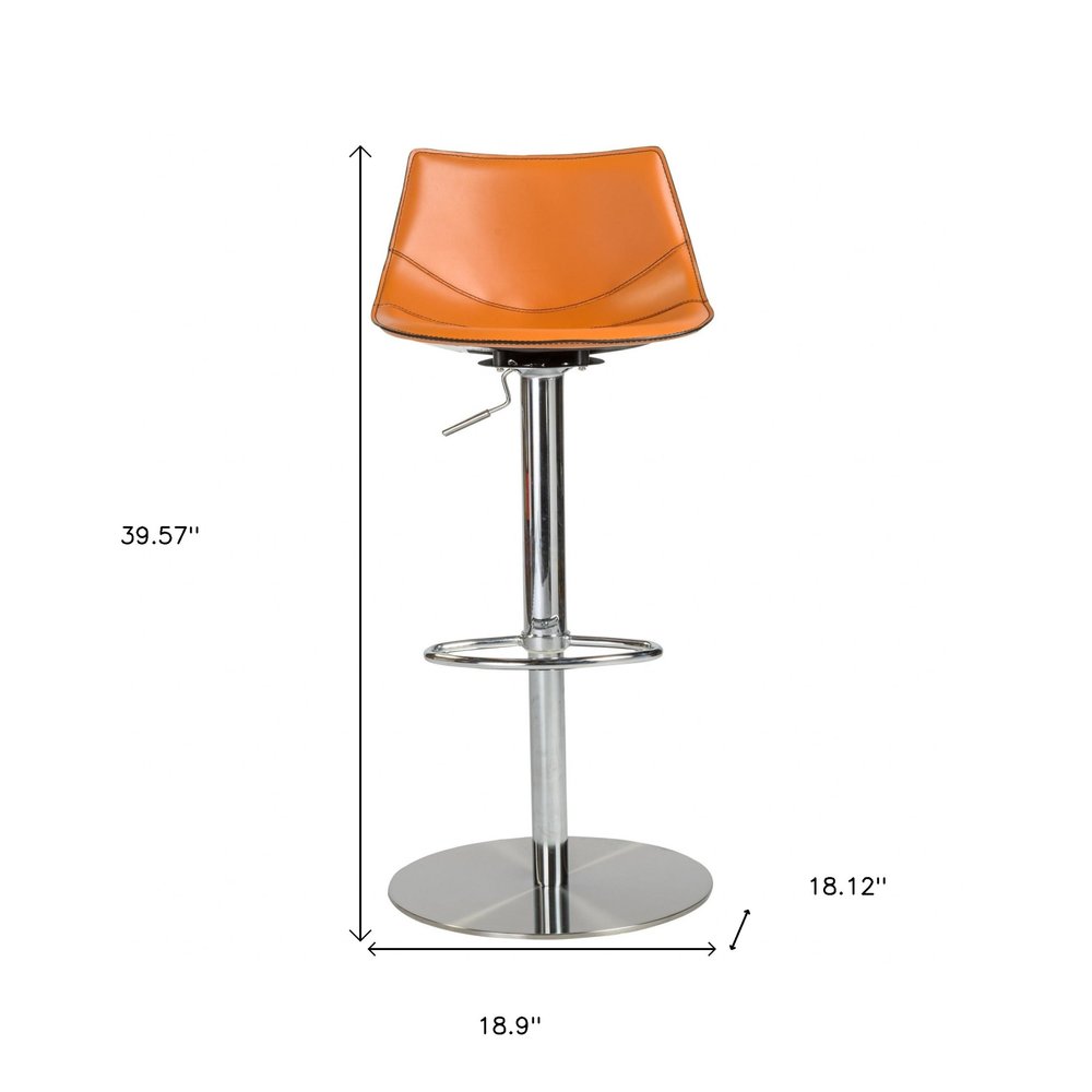 Terra Cotta And Silver Faux Leather And Steel Low Back Bar Height Swivel Bar Chair