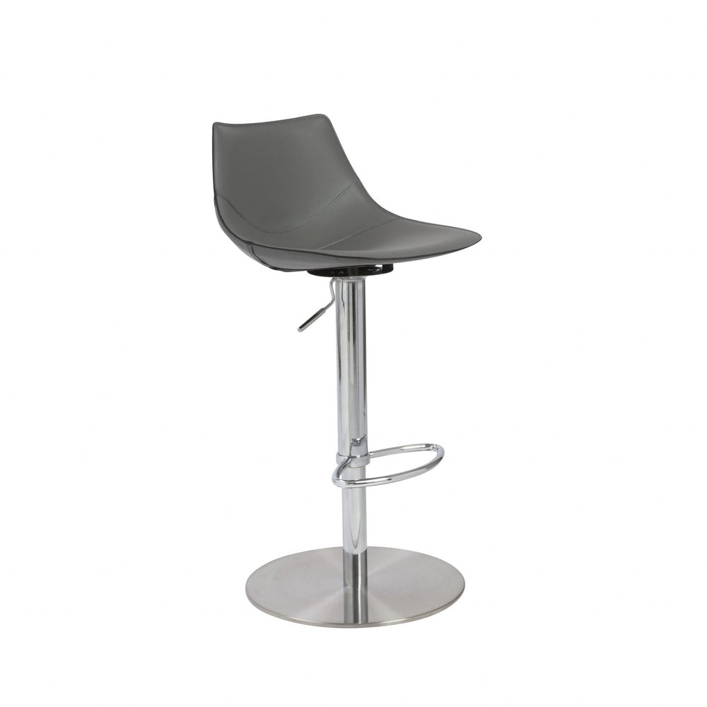Gray And Silver Steel Low Back Bar Height Swivel Bar Chair