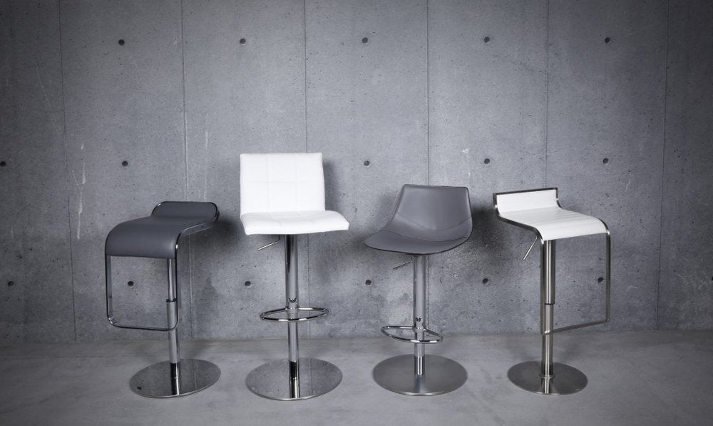 Gray And Silver Steel Low Back Bar Height Swivel Bar Chair