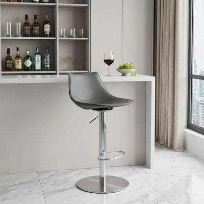 32" Gray And Silver Steel Swivel Low Back Bar Height Bar Chair