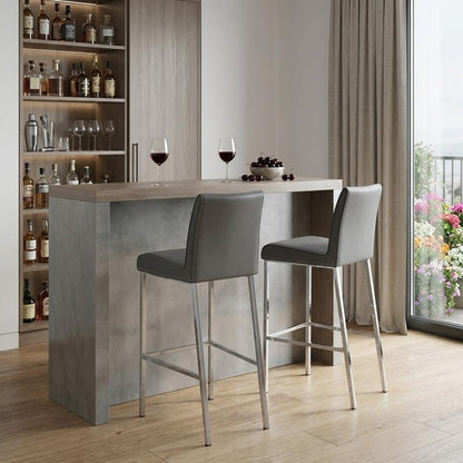 Set of Two 31" Gray And Silver Steel Low Back Bar Height Bar Chairs