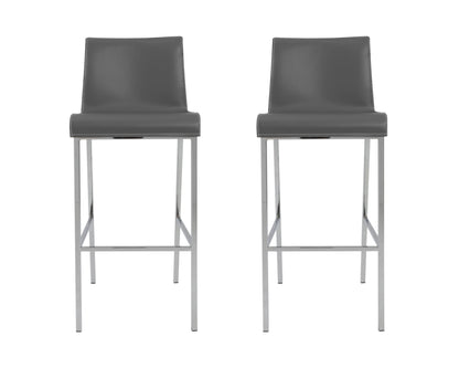 Set of Two 31" Gray And Silver Steel Low Back Bar Height Bar Chairs