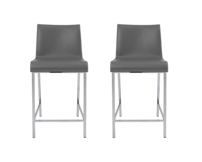 Set of Two 24" Gray And Silver Steel Low Back Counter Height Bar Chairs