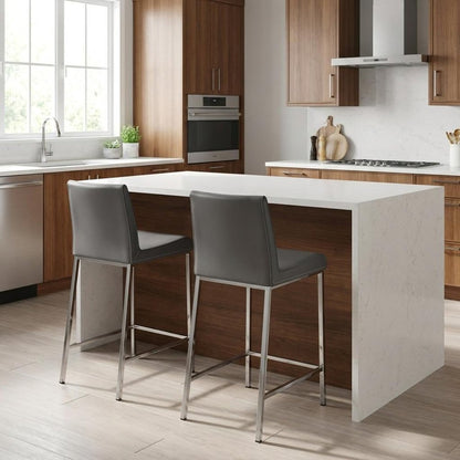 Set of Two 24" Gray And Silver Steel Low Back Counter Height Bar Chairs