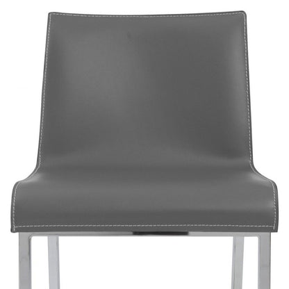 Set of Two 24" Gray And Silver Genuine Leather And Steel Low Back Counter Height Bar Chairs