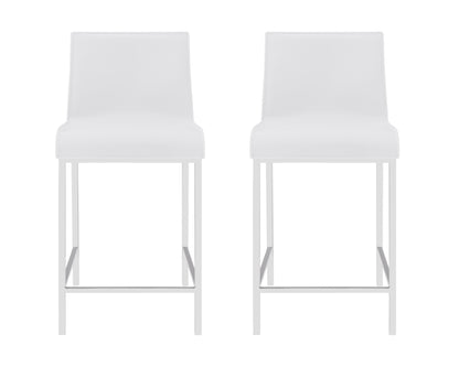 Set of Two 24" White And Silver Steel Low Back Counter Height Bar Chairs