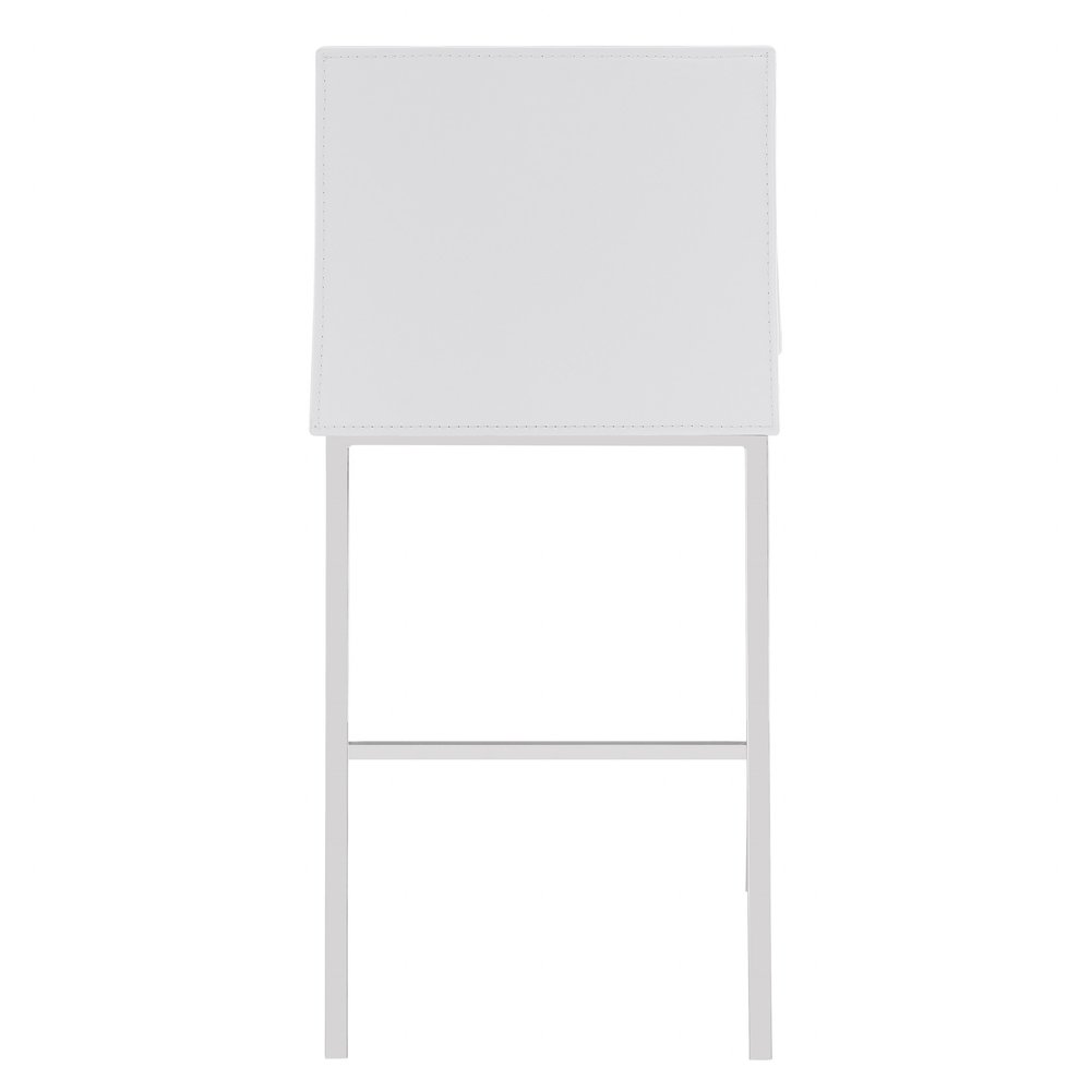 Set of Two 24" White And Silver Genuine Leather And Steel Low Back Counter Height Bar Chairs