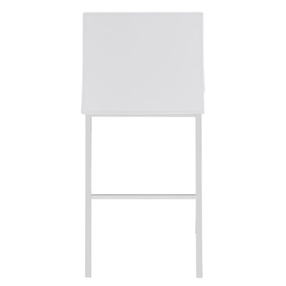 Set of Two 24" White And Silver Genuine Leather And Steel Low Back Counter Height Bar Chairs