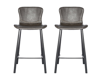 Set of Two 26" Gray And Black Steel Low Back Counter Height Bar Chairs