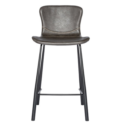 Set of Two 26" Gray And Black Faux Leather And Steel Low Back Counter Height Bar Chairs