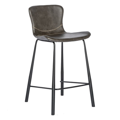 Set of Two 26" Gray And Black Faux Leather And Steel Low Back Counter Height Bar Chairs