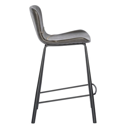 Set of Two 26" Gray And Black Faux Leather And Steel Low Back Counter Height Bar Chairs