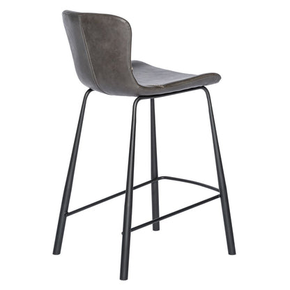 Set of Two 26" Gray And Black Faux Leather And Steel Low Back Counter Height Bar Chairs