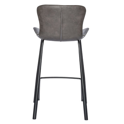 Set of Two 26" Gray And Black Faux Leather And Steel Low Back Counter Height Bar Chairs