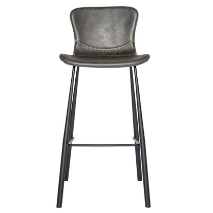 Set of Two 30" Gray And Black Faux Leather And Steel Low Back Bar Height Bar Chairs