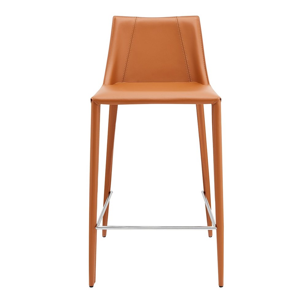 26" Terra Cotta Faux Leather And Faux Leather And Steel Low Back Counter Height Bar Chair