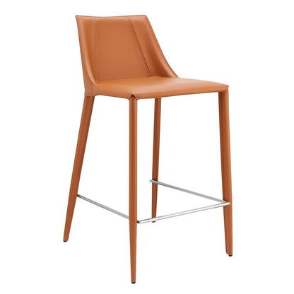 26" Terra Cotta Faux Leather And Faux Leather And Steel Low Back Counter Height Bar Chair