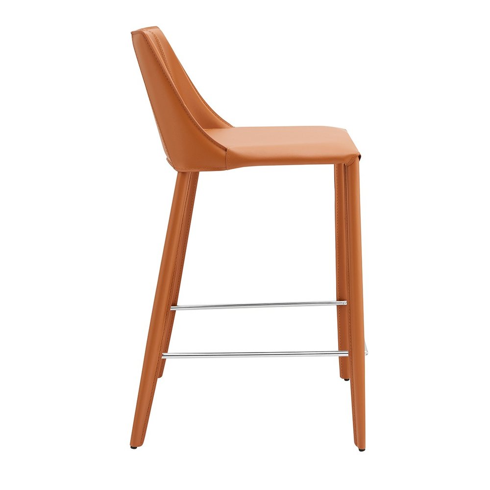 26" Terra Cotta Faux Leather And Faux Leather And Steel Low Back Counter Height Bar Chair