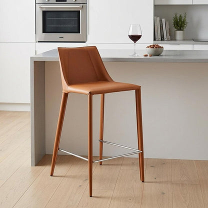 26" Terra Cotta Faux Leather And Steel Low Back Counter Height Bar Chair
