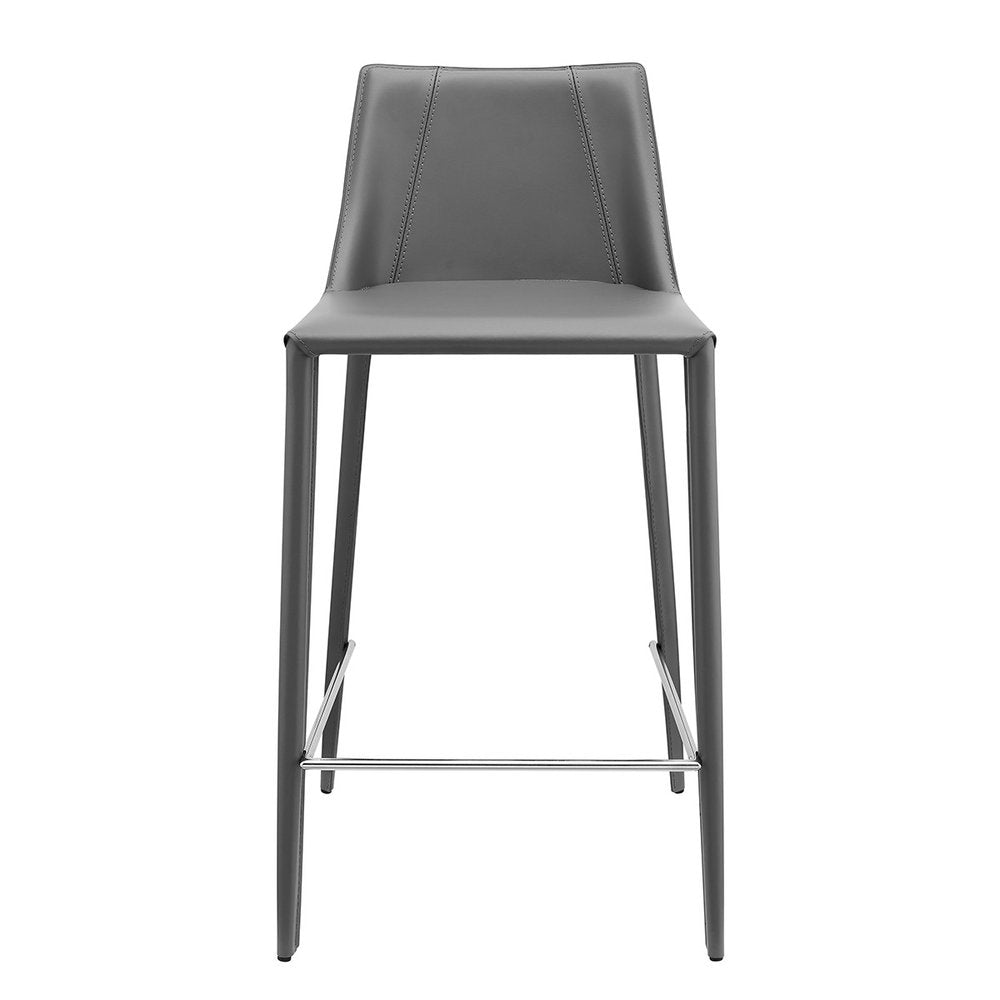 26" Gray Faux Leather And Steel Low Back Counter Height Bar Chair